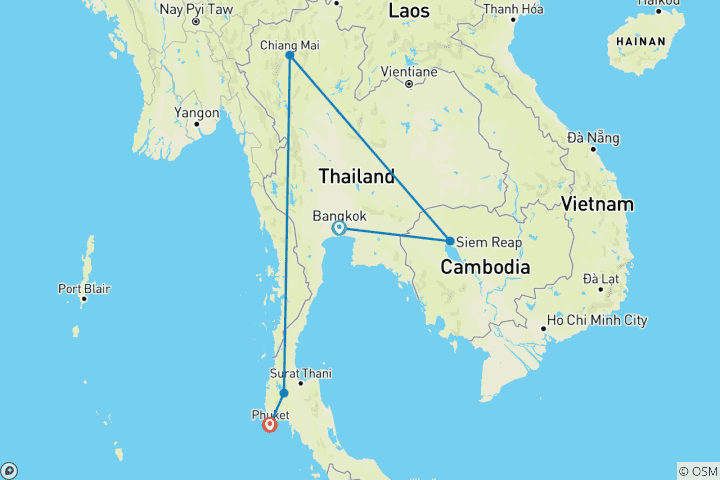 Map of Thailand & Cambodia Holiday 15 Days