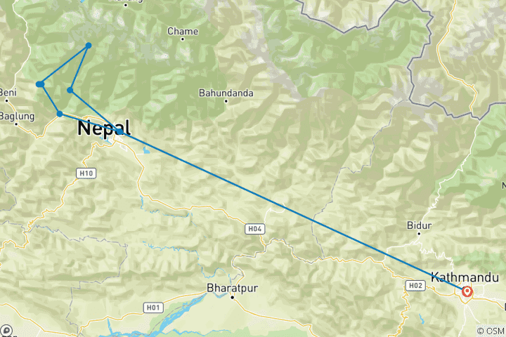 Map of Ghorepani Poon Hill Trek - 10 Days