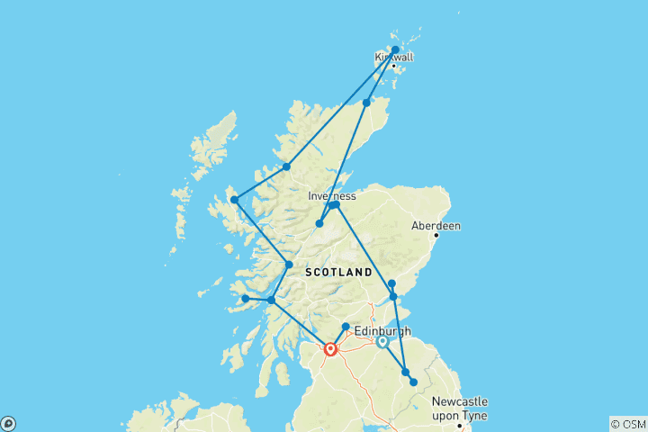 Map of Scotland's Highlands, Islands and Cities (13 Days)