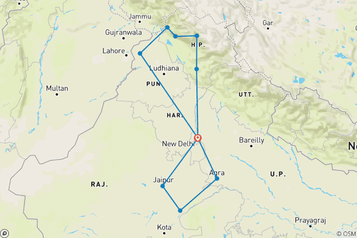 Map of Mystical India Foothills Himalayas