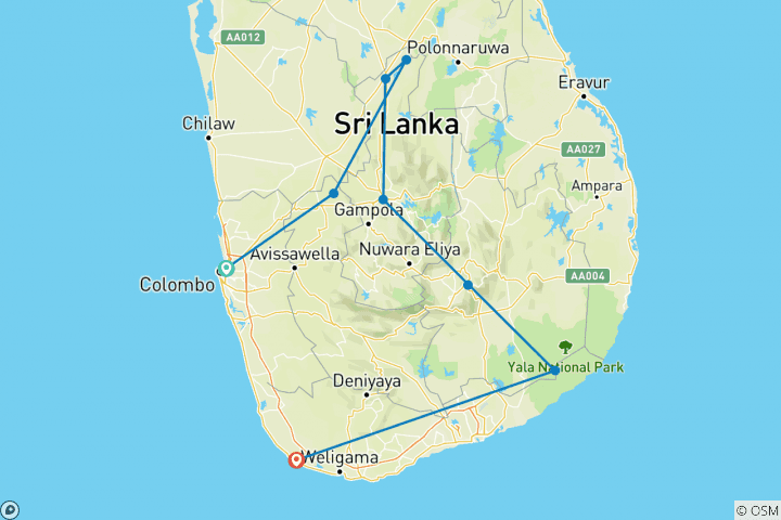 Mapa de Relájate y Desconecta en Sri Lanka - circuito de 14 días