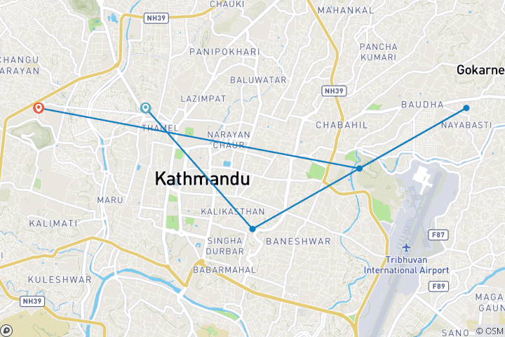 Mapa de Sitios patrimonio de Katmandú circuitos guiados