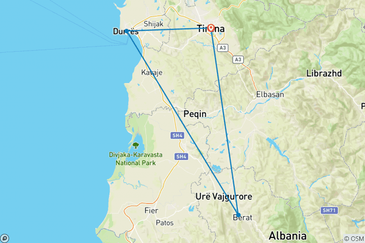 Mapa de Circuito privado a Berat y Durres desde Tirana