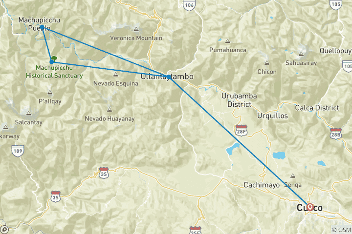 Map of 02 Day Short Inca Trail to Machu Picchu – Group Service