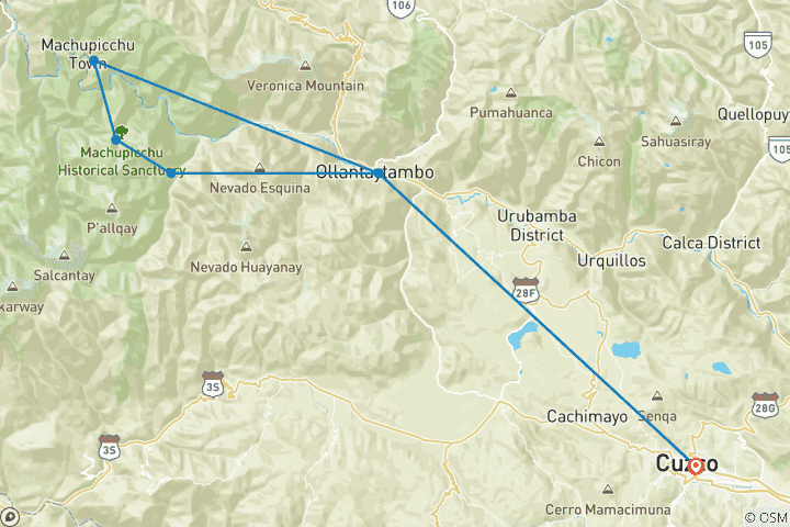 Carte du circuit 05 jours Chemin Inca vers Machu Picchu - Service privé