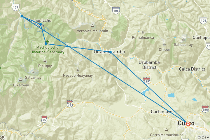 Mapa de Camino Inca oculto a Machu Picchu