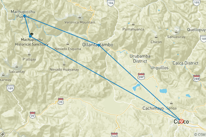 Map of 02 Day Short Inca Trail to Machu Picchu – Private Service