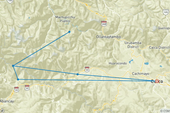 Map of 05 Day Choquequirao Trek – Private Service