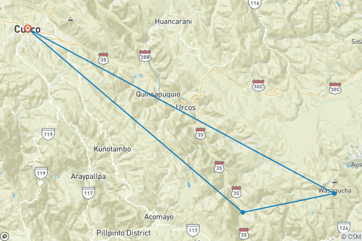 Map of Full Day Rainbow Mountain and Red Valley  – Private Service