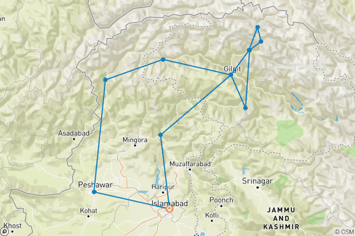 Carte du circuit 22 jours, 4 jours de Treks faciles et modérées avec des promenades à Diran BC et Fairy Meadows