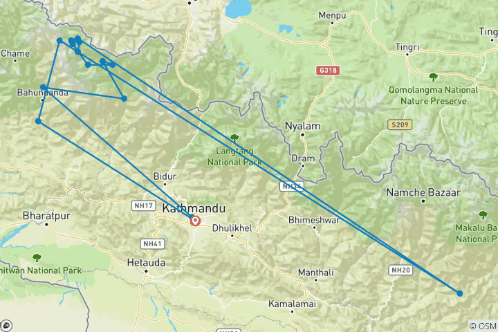 Mapa de Circuito de Trekking Manaslu - 14 Días