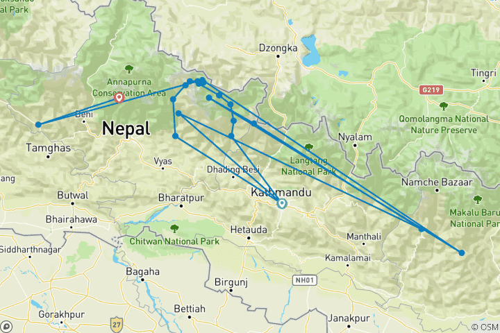 Map of Manaslu Circuit Trek - 9 Days