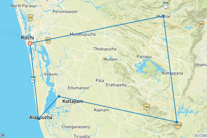 Kaart van Exotische rondreis door Kerala