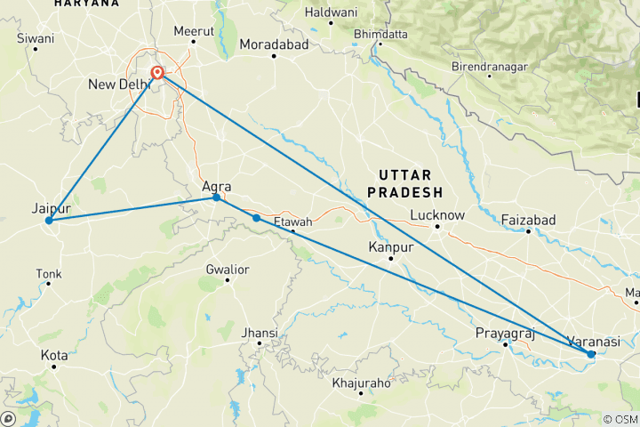 Karte von Goldenes Dreieck: Chambal mit Varanasi Safari (alles inklusive)