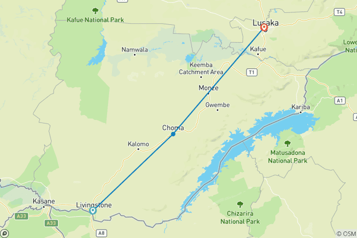 Map of Zambia: 10-Days Nanzhila Cultural, Historical and Wildlife Safari Adventure