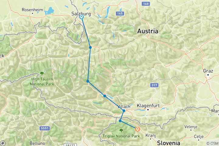 Map of Salzburg to Lake Bled Tour (Austria & Slovenia)