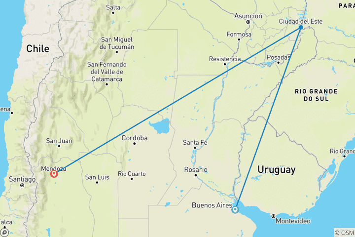 Mapa de Vacaciones con niños pequeños en Argentina: cataratas y montañas