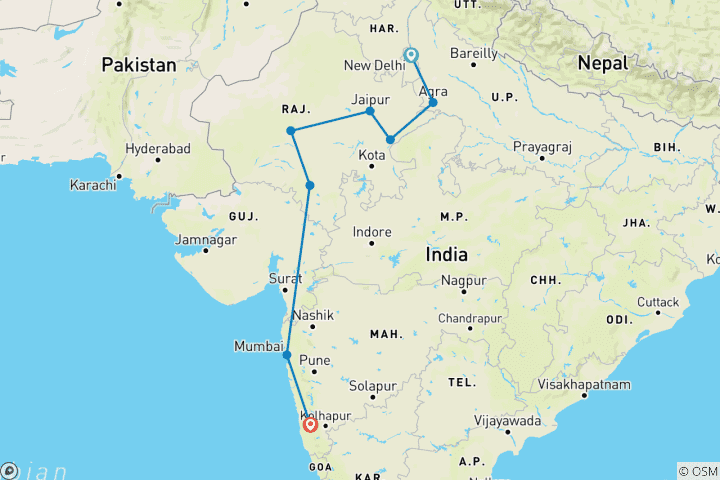 Carte du circuit Les couleurs de l'Inde