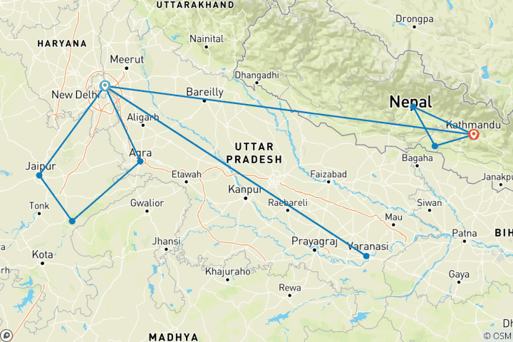 Carte du circuit L'incroyable Inde et le Népal