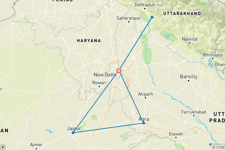 Mapa de Rishikesh - yoga - con el triángulo de oro