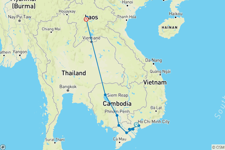 Map of Best of Vietnam - Cambodia - Laos 13 days 12 nights (Mekong Delta exit to Phnom Penh - Siem Reap - Luang Prabang)