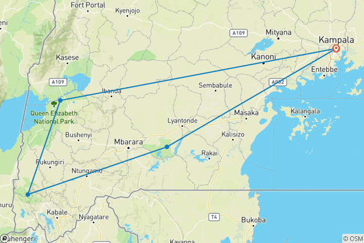 Map of 7 Days Gorilla and Queen Elizabeth Park Safari