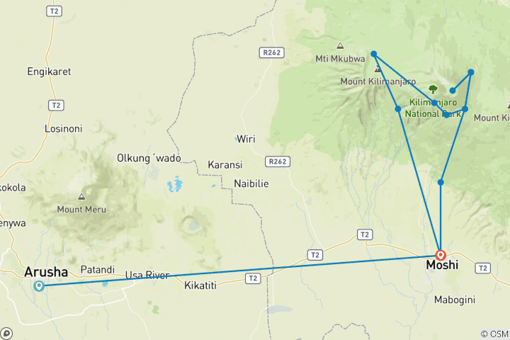 Map of Mt. Kilimanjaro - Machame Route 8 Days Budget Camp