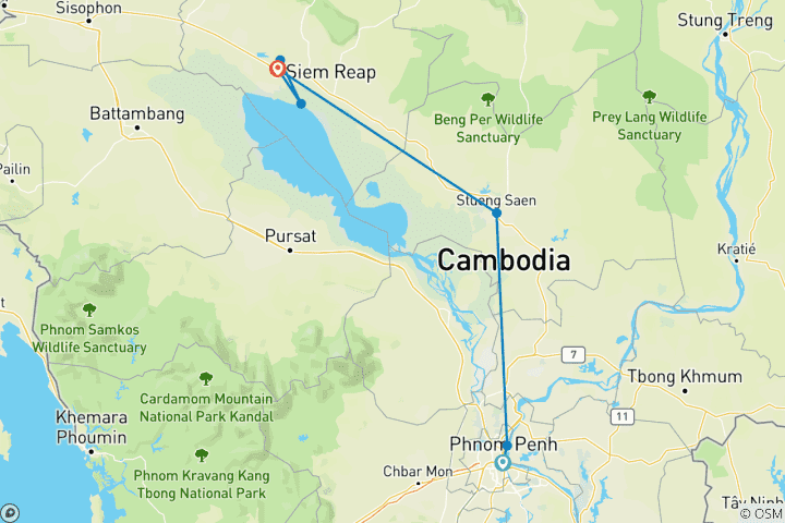 Map of Cambodia Bike Tour