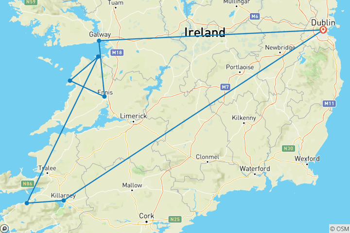 Map of Ireland's Wild Atlantic Way Guided Rail Tour