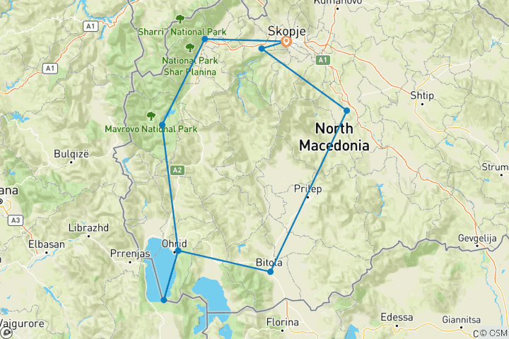 Carte du circuit Circuit semi-privé : le meilleur de la Macédoine du Nord en huit jours