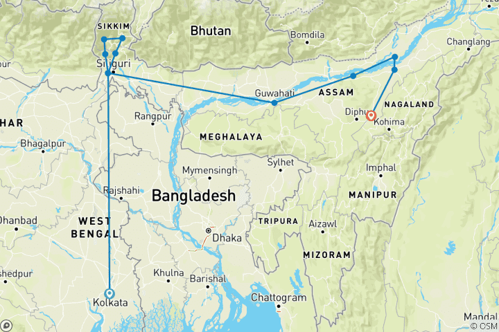 Map of Culture, Tigers & Mountains: Northeast Escapade