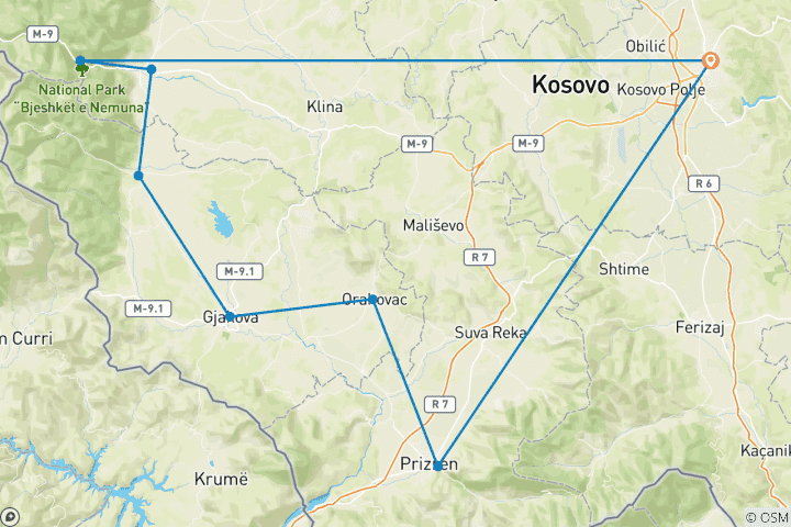 Carte du circuit Circuit en petit groupe ; Explorez le Kosovo, le plus jeune pays d'Europe