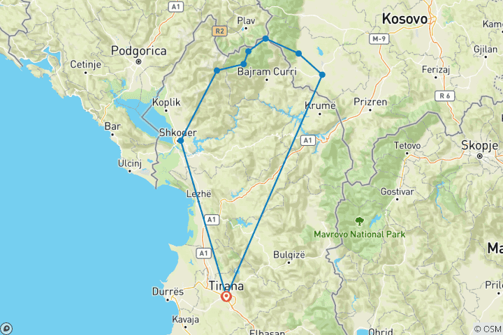 Map of Peaks of the Balkans Trail in 7 days - Choose Balkans Route