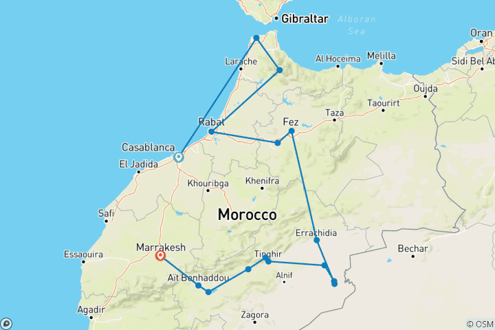 Carte du circuit Circuit totalement Maroc au départ de Casablanca