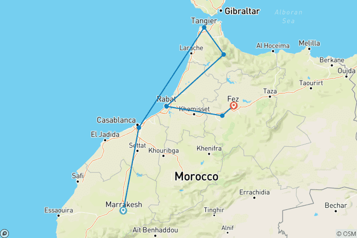 Mapa de Lo mejor de Marruecos: circuito de descubrimiento desde Marrakech