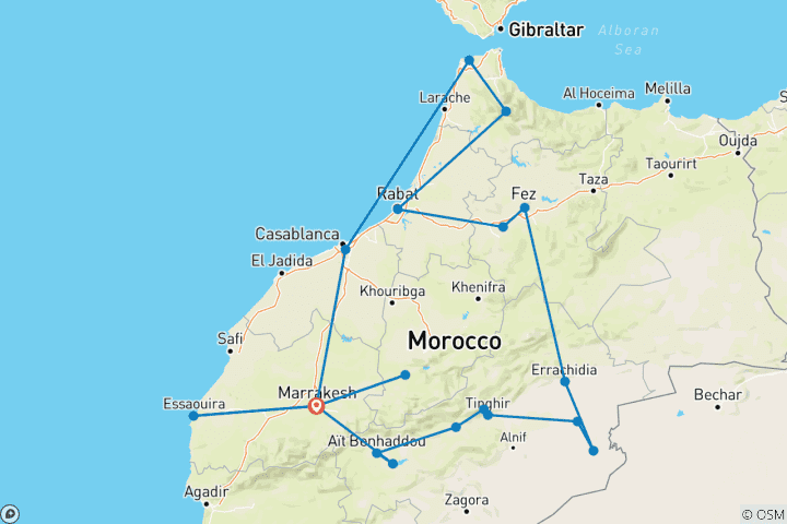 Map of Highlights of Morocco Tour from Marrakech