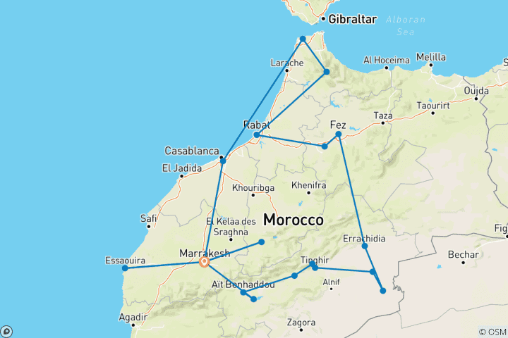 Carte du circuit Circuit des hauts lieux du Maroc au départ de Marrakech