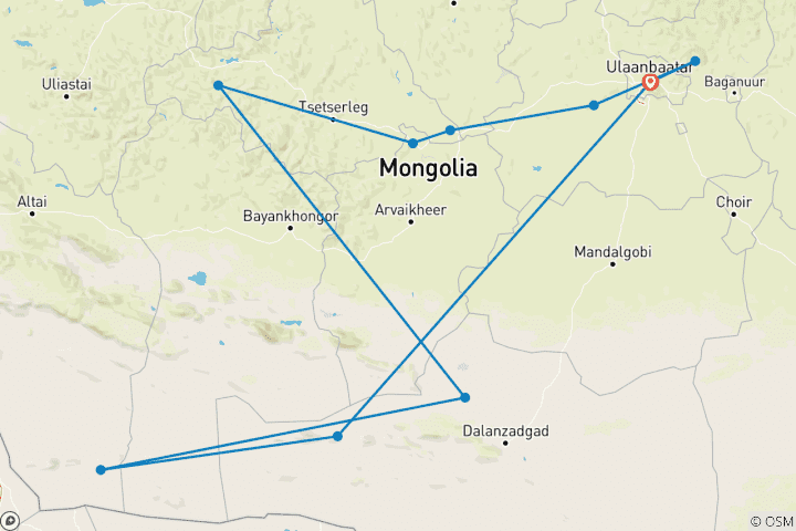 Carte du circuit Circuit sur mesure de 10 jours en Mongolie, avec guide et chauffeur privés