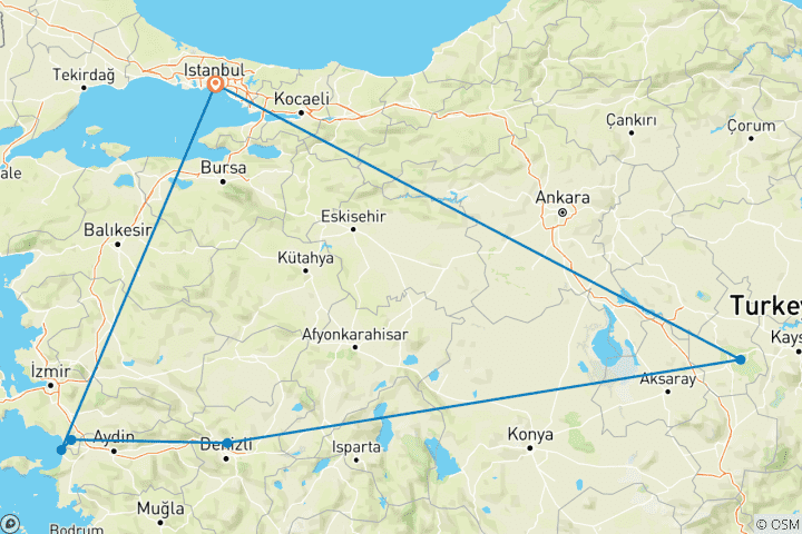 Mapa de Paquete gran viaje a Turquía en 10 días