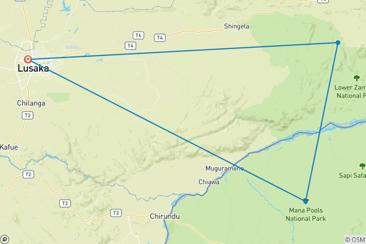 Map of Fabulous Lower Zambezi and ManaPools National Parks wildlife-focused safari (7 Days)