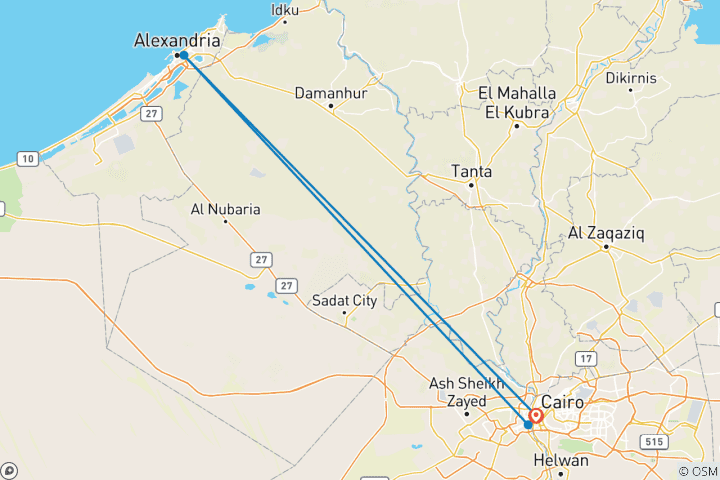 Kaart van Reispakket Egypte - verken de Piramiden van Gizeh, bezichtig Cairo & Alexandrië - 5 dagen