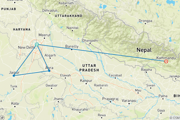 Carte du circuit Explorer l'Inde avec le Népal