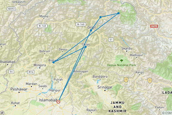 Kaart van Yaksafari Shimshal Pas – 4735m – Hunza, Pakistan – 18 dagen