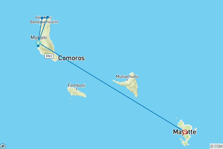 Carte du circuit Mayotte Grand Comore Aventure 6J/ 5N - Confort