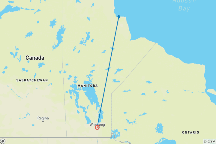 Carte du circuit Aurores boréales et nuits d'hiver à Churchill ; aventure photographique