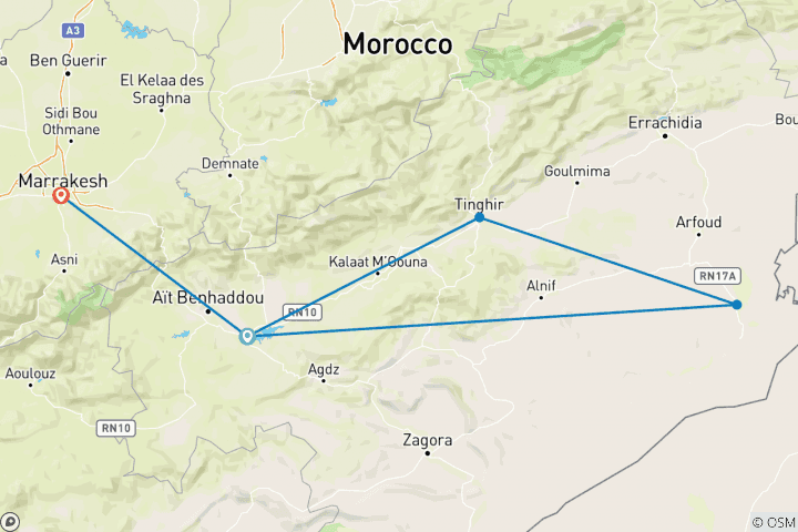 Karte von Sahara Wüste & Marokko Kulturreise - 4 Tage