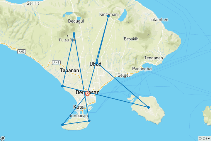 Carte du circuit 11 jours d'exploration de Bali - Nusa Penida avec traitement en spa