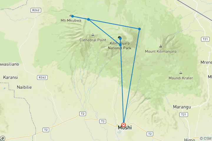 Map of Lemosho Route in 8-Day