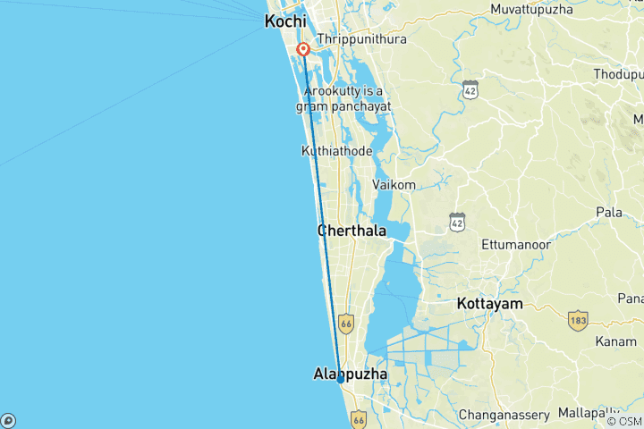 Map of Tranquil Waters: Alleppey Houseboat Day Cruise with Authentic Lunch