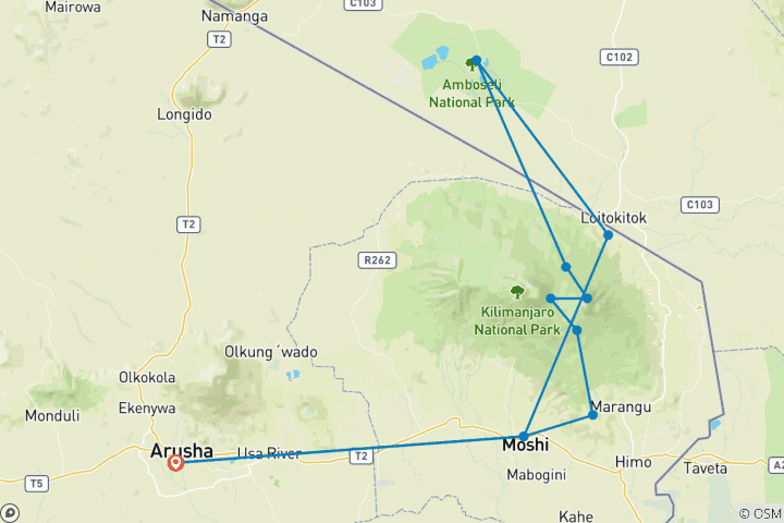 Map of Climb Kilimanjaro: 9 Days Rongai Route